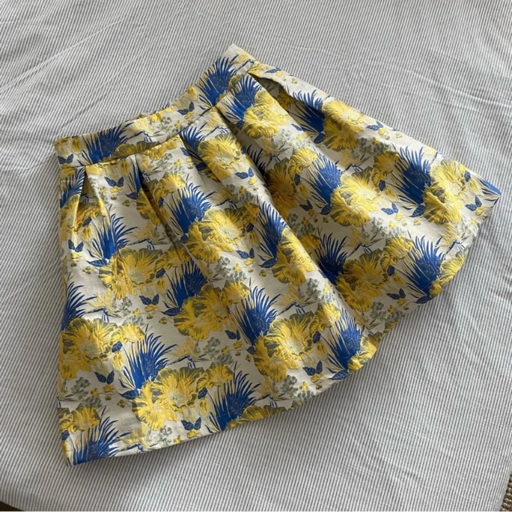 FRNCH Yellow and Blue Floral Skater Skirt - Picture 2 of 4